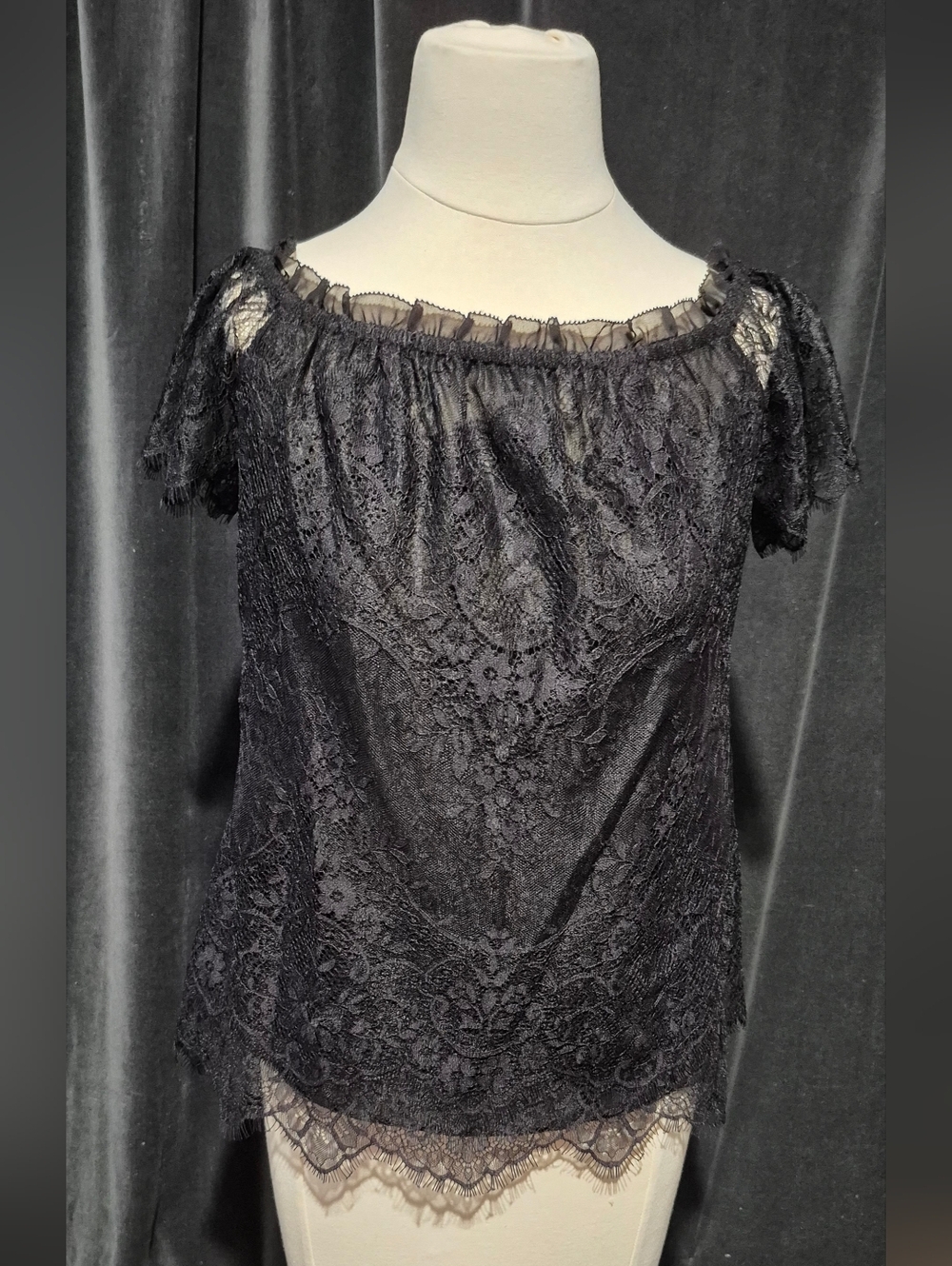 White House Black Market Black Lace Off-Shoulder Blouse
